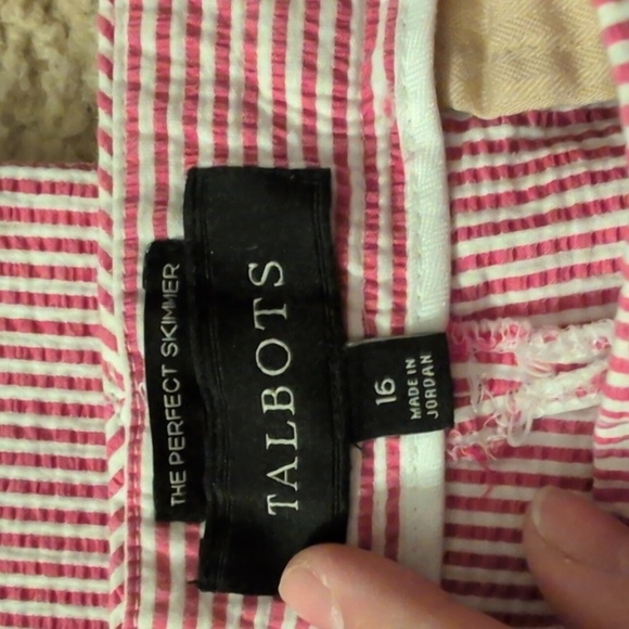 Talbots The Perfect Skimmer Red & White Seersucker Pants Size 16 - Picture 2 of 7